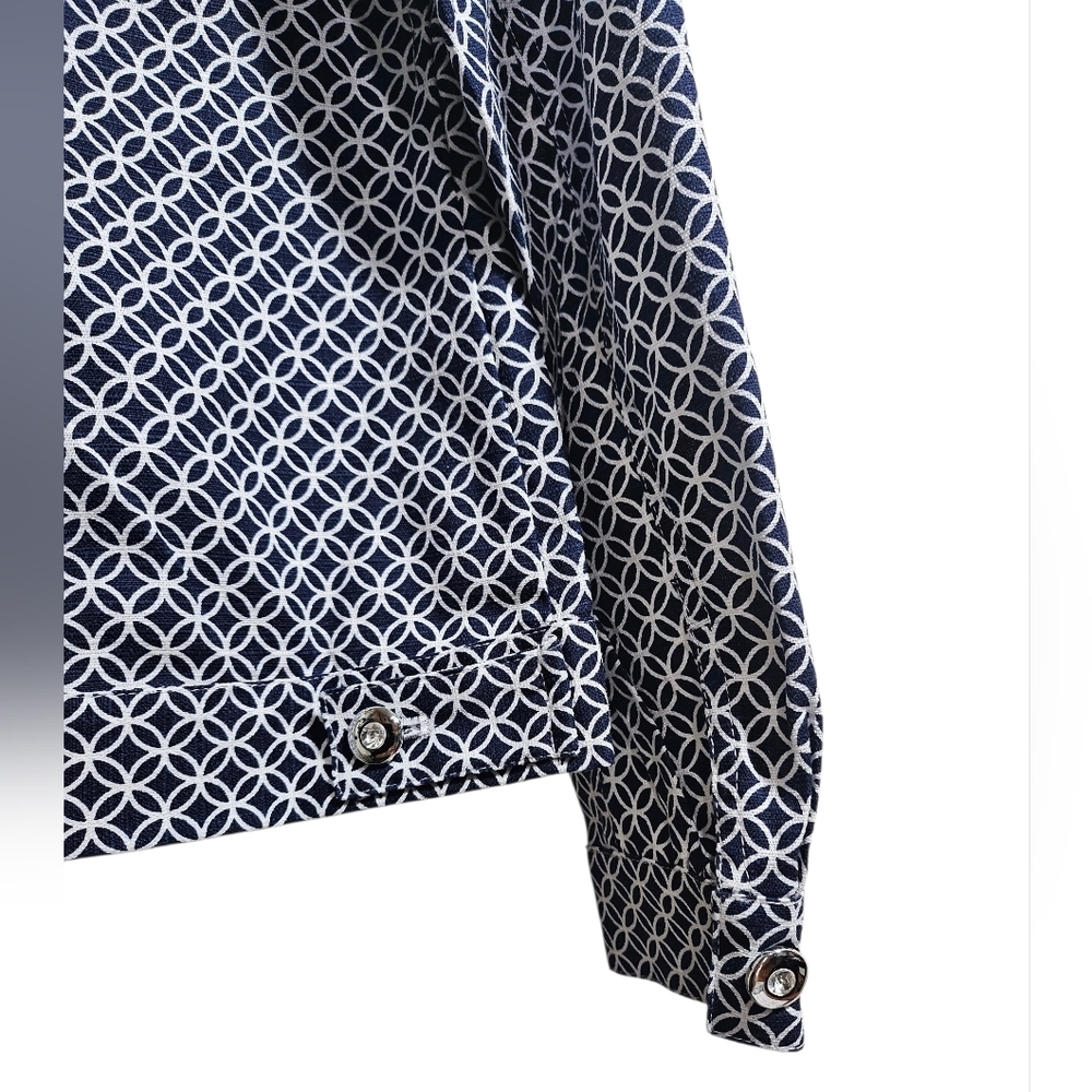 NEW Attyre Women's Open Lightweight Denim Blazer Jacket Small Geometric - Picture 3 of 7